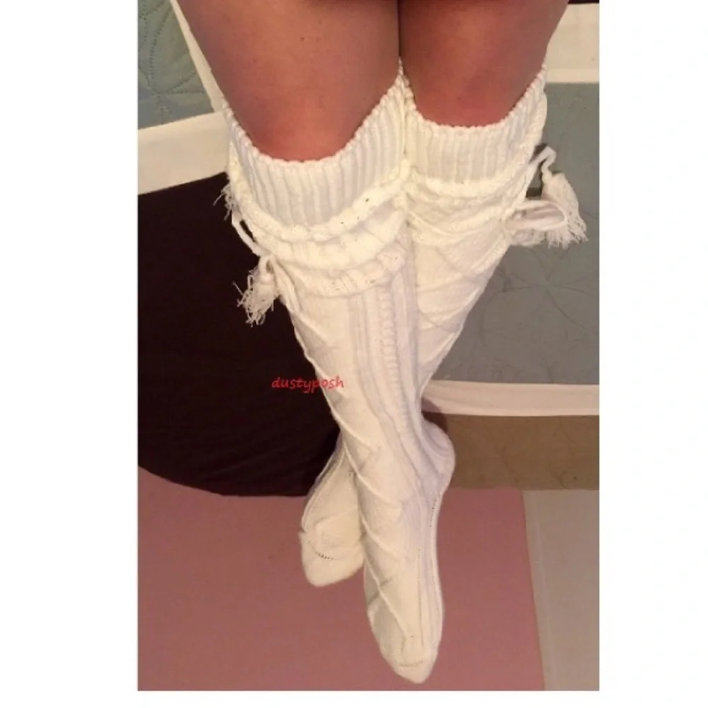 Cable Knit Over The Knee Socks Thigh High Long Boot Cozy Sweater OTK School Girl